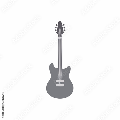 Stylized grayscale electric bass guitar musical instrument icon illustration