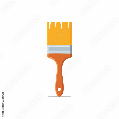 Illustration of a flat design paint brush with orange handle and yellow bristles