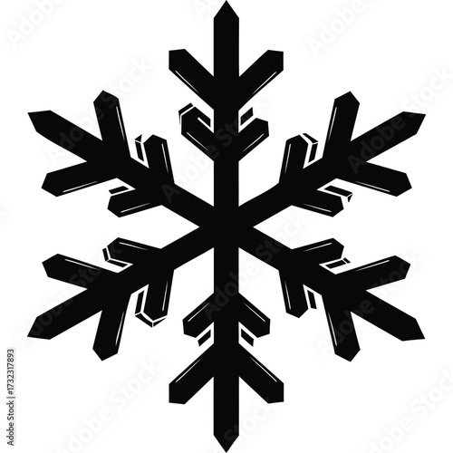 A symmetrical black snowflake design with six points isolated against a white background illustration art silhouette