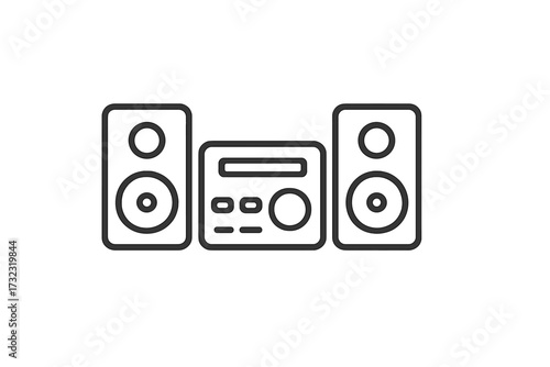 Music center line icon. Stereo audio system with speakers. Editable stroke vector for apps and web. Home sound system pictogram. Minimalistic hi-fi equipment illustration.