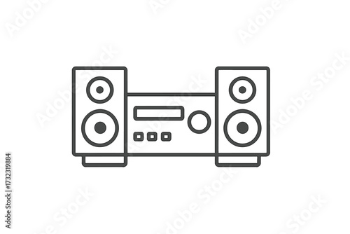 Music center line icon. Stereo system with speakers. Audio equipment pictogram for web, app design. Vector symbol with editable stroke. Sound system, home audio illustration.
