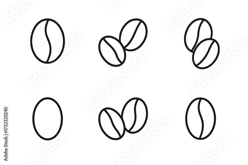 Coffee bean line icon set. Minimalist grain pictogram collection for cafe menu, app, web design. Simple outline vector logo. Editable stroke for espresso or caffeine symbol.