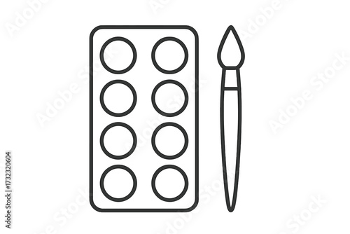 Watercolor paint palette and brush line icon. Simple art supply symbol with editable stroke. Minimalist pictogram for drawing, painting, creativity, artist, and hobby concepts.