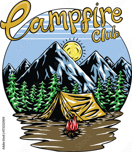 campfire camping illustration 