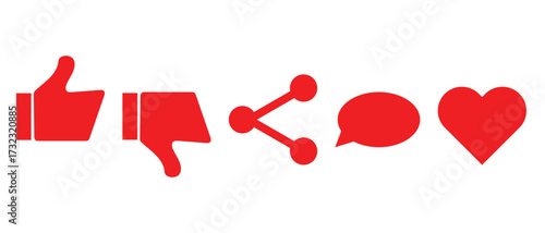 like, dislike, unlike, comment, share, view, message, thump, save icon set. social media icon set.