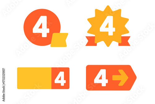 Set of number 4 banners. Countdown four days left. Limited time offer badge collection. Sale promo icon for landing page. Last chance marketing sign. Vector sticker.