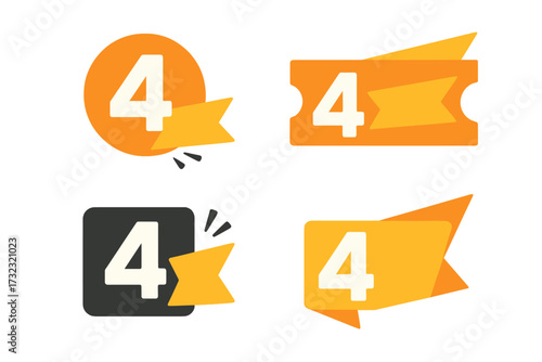 Number 4 days left to go. Promotional offer banners set. Collection of badges for sale, landing page element. Countdown timer icon. Last chance deal vector graphic.