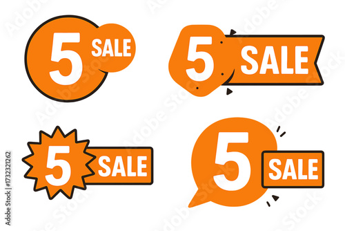 Number 5 days to go sale countdown badge collection. Promotional sticker set for final sale and discount offer. Marketing banner element. Vector illustration for web page.