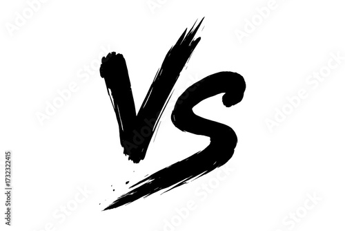 Bold Versus VS Letters Brush Stroke Design, Dynamic Fight Concept, Grunge Style Ink Painting, Strong Conflict Symbol, Ink Splash Vector Illustration, Transparent Background
