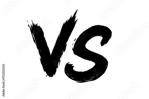 Versus VS letters brush stroke illustration, fight, battle competition, grunge painted brush texture, conflict symbol, black ink typography design on transparent background