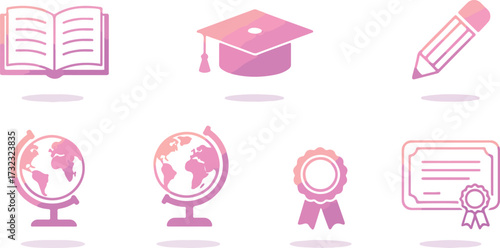 Flat Modern Education Vector Icons Set Open Book Graduation Pencil
