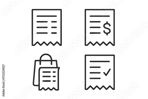 Minimalistic Store Receipt Icon Bundle, Editable Stroke Vector Set, Linear Pictogram Collection for App Design, Cards, Banners, Posts, Shopping and Payment Concepts