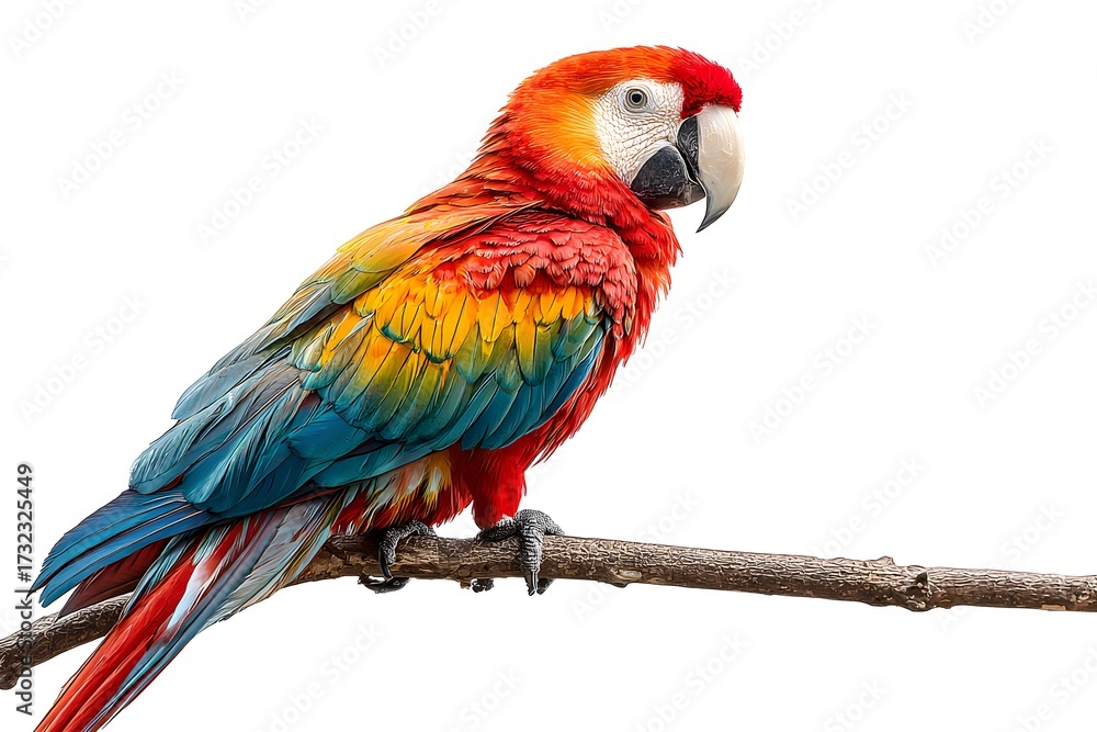Obraz premium This colorful parrot sits on a branch, looking to the side.