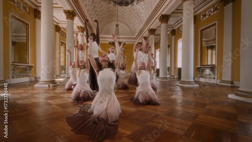 Contemporary Dancers Perform Fluid And Graceful Movements In Elegant Hall