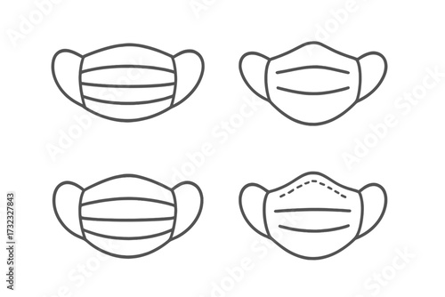 Medical face mask line icon collection. Vector set for health care, hygiene, and virus protection. Thin outline symbols for surgical, respiratory, and safety concepts.