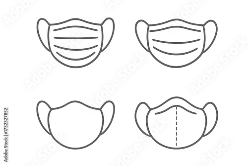 Medical face mask line icon set. Surgical mask for virus protection, covid, flu. Health care safety symbol collection. Vector illustration for web, app, infographics design.