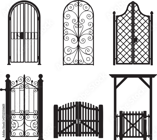 Six black gates and archways wrought iron garden