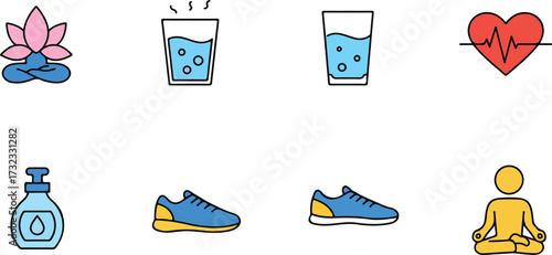 Simple Flat Vector Icon Set for Wellness Health and Lifestyle