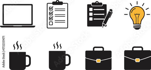 Workplace Productivity Icon Set Business Office Flat Vector