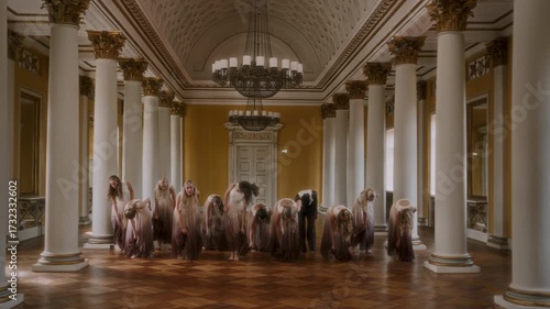 Falling Motion Performed Sequentially By Young Dancers