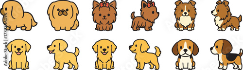 Cute Cartoon Dogs in Various Breeds and Poses for Fun Designs.