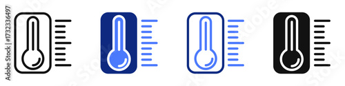 Vector icon or logo of weather thermometer related to temperature measuring, weather forecasting, climate issues. Symbol for website or app UI, logo design, illustration