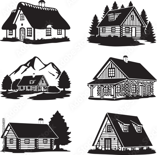 Various rustic homes and cabins house cottage
