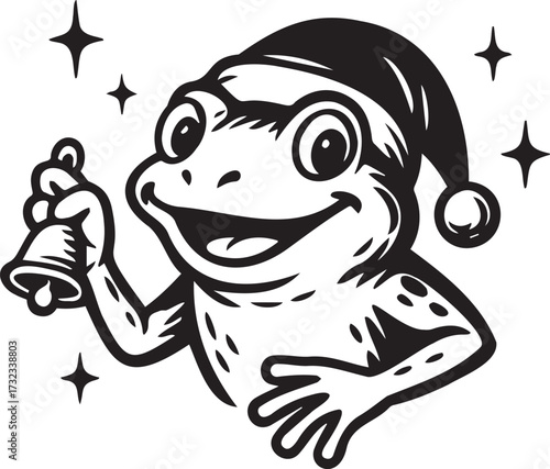 funny Christmas cartoon frog with jingle bell
