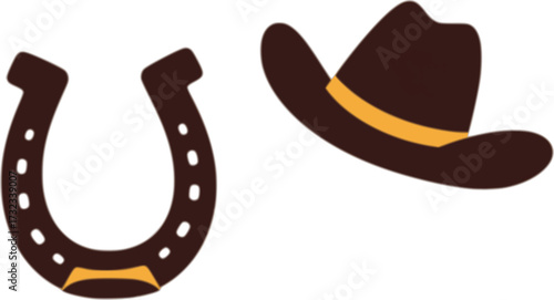 lucky horseshoe and cowboy hat cartoon on white background editable
