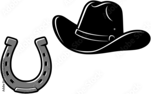 lucky horseshoe and cowboy hat cartoon on white background editable
