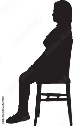 vector, silhouette of a side view of a woman sitting on chair