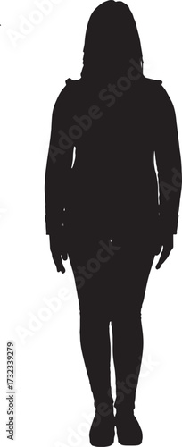 vector,silhouette of a front view of a  woman standing