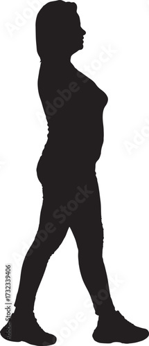 vector,  silhouette of side view of a woman walking