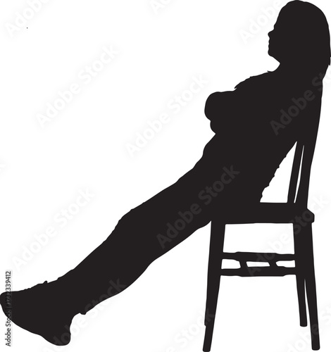 vector,  silhouette of side view of a woman relaxed on the chair