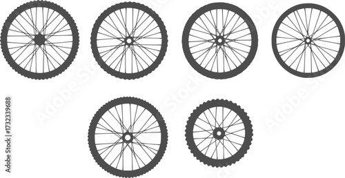 vector Set of bike wheels silhouette vector art
