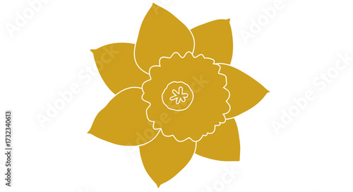 Gold daffodil-like flower with petal layers, center details, crisp white outlines on white background
