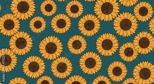 Repeating sunflower pattern on teal background
