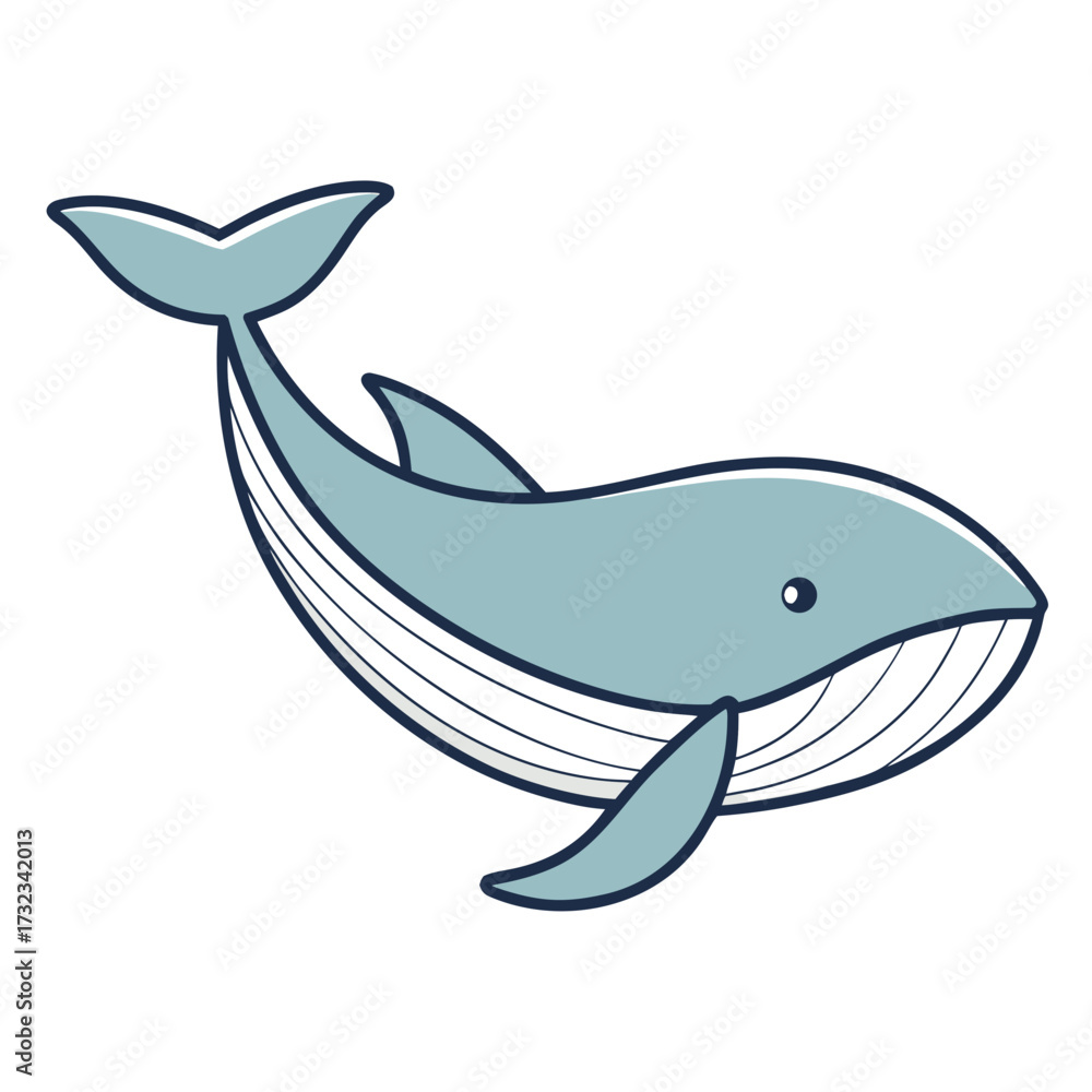 Obraz premium Playful and friendly blue whale swimming illustration. A cute marine mammal character design for aquatic themes, ocean life education, and child-friendly content. Ideal for various creative projects