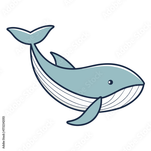 Playful and friendly blue whale swimming illustration. A cute marine mammal character design for aquatic themes, ocean life education, and child-friendly content. Ideal for various creative projects
