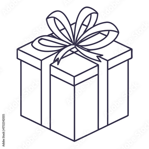 A beautifully outlined gift box with an elegant bow, perfect for celebrating special occasions, holidays, and joyous events, symbolizing generosity and happiness in a clean, modern style
