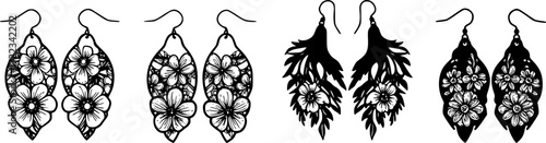 Bundle of Earring Templates with Floral Designs – Leather, Wood, and Metal Jewellery Cutting Machine Patterns Vector
