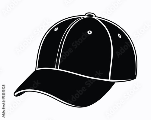 Sleek Black and White Baseball Cap Illustration A Stylish Accessory Ready for Customization, Apparel Design, and Digital Projects, Simple Baseball Cap Design