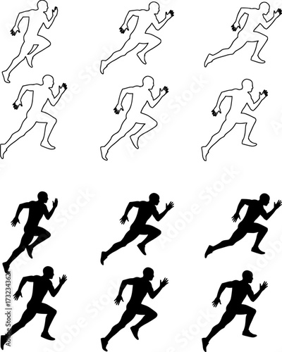 Sprinter silhouettes. Running athlete pose
