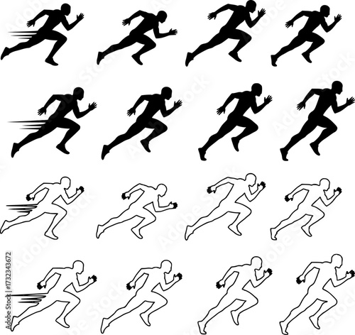 Sprinter silhouettes. Running athlete pose
