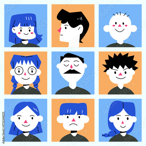 Flat cartoon avatar collection with diverse character faces