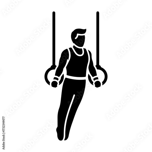 Flat Vector Black Silhouette of Gymnast on Rings Icon Design