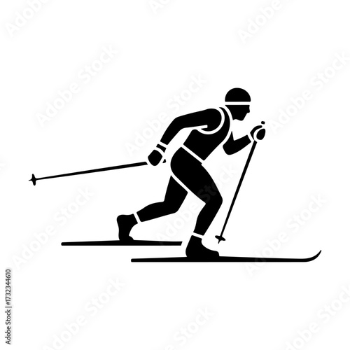 Minimalist Flat Vector Cross-Country Skier Silhouette on White