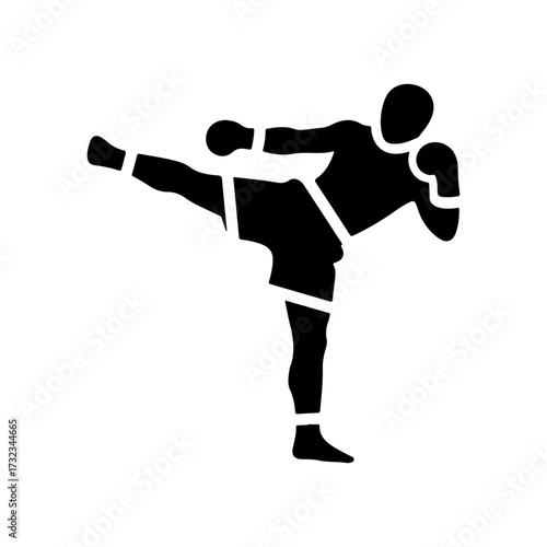 Stylized Black Silhouette Vector of High-Kicking Martial Artist