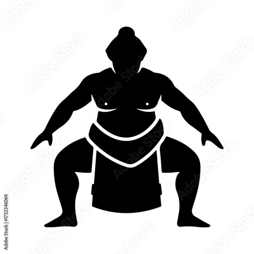Black Sumo Wrestler Silhouette Flat Vector Icon on White Background