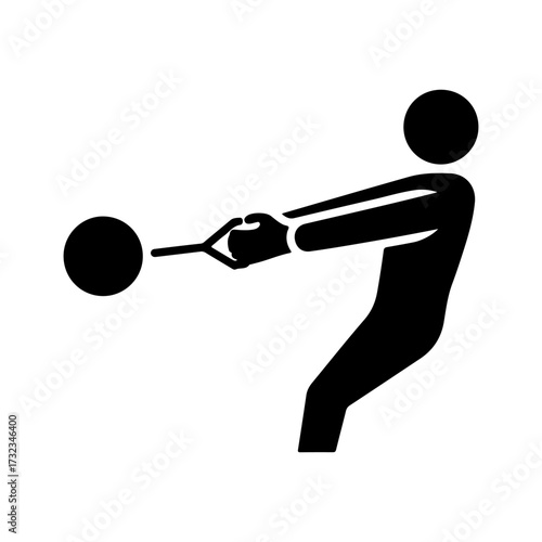 Flat Vector Silhouette of Athlete Performing Hammer Throw on White